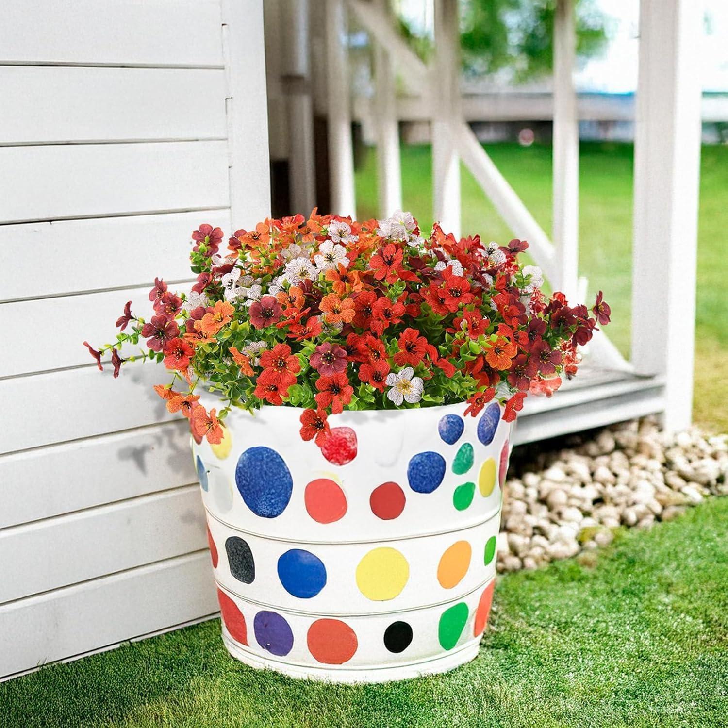 imageArtificial Fake Fall Flowers for Outdoor Decoration 12 Bundles Faux Silk Daisy Artificial Fall Flowers Mums Outside UV Resisitant Planter Pot Front Porch Garden Patio HomeRedbrownwhiteorange