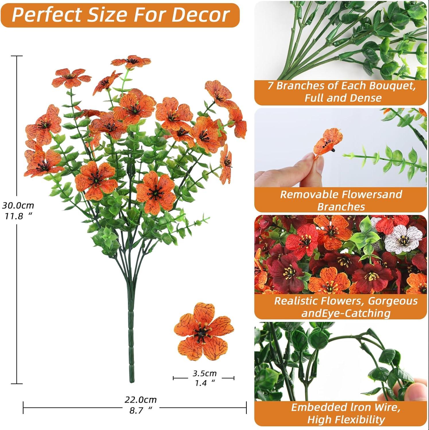 imageArtificial Fake Fall Flowers for Outdoor Decoration 12 Bundles Faux Silk Daisy Artificial Fall Flowers Mums Outside UV Resisitant Planter Pot Front Porch Garden Patio HomeRedbrownwhiteorange