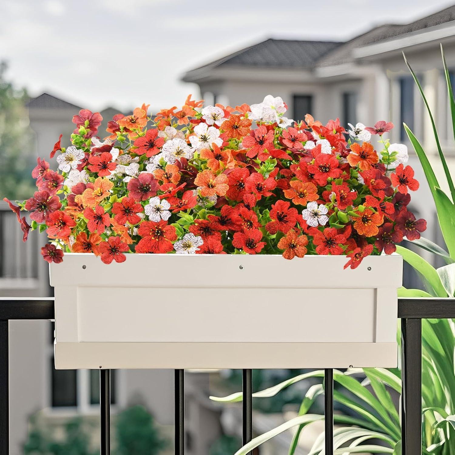 imageArtificial Fake Fall Flowers for Outdoor Decoration 12 Bundles Faux Silk Daisy Artificial Fall Flowers Mums Outside UV Resisitant Planter Pot Front Porch Garden Patio HomeRedbrownwhiteorange