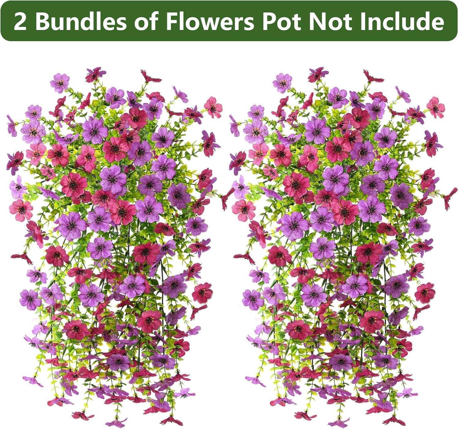 imageArtificial Fake Hanging Flowers Plants for Outdoor Spring Decorations 2PCS Faux Daisy Silk Flower Outside No Fade UV Resistant Realistic Home Decor for Porch Patio Window Box ChujuDHRedMix Purple