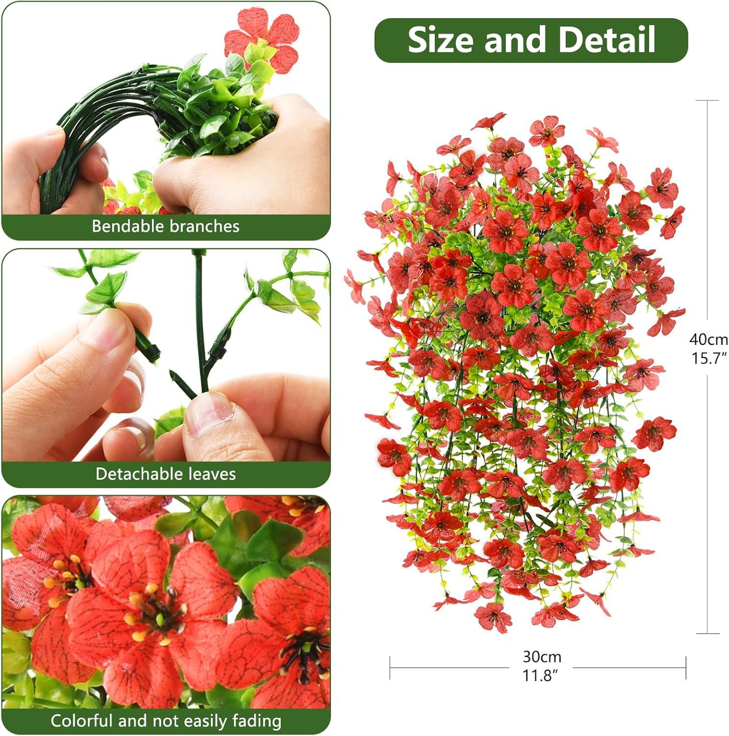 imageArtificial Fake Hanging Flowers Plants for Outdoor Spring Decorations 2PCS Faux Daisy Silk Flower Outside No Fade UV Resistant Realistic Home Decor for Porch Patio Window Box ChujuDHRedRed
