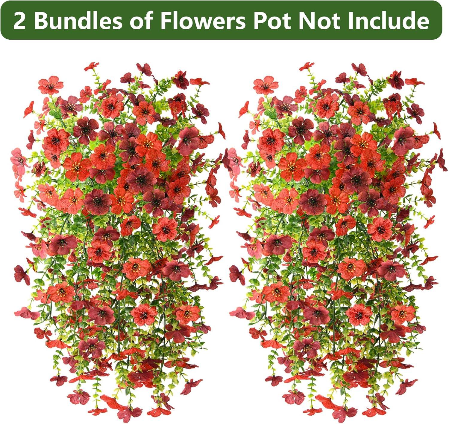 imageArtificial Fake Hanging Flowers Plants for Outdoor Spring Decorations 2PCS Faux Daisy Silk Flower Outside No Fade UV Resistant Realistic Home Decor for Porch Patio Window Box ChujuDHRedRed Brown