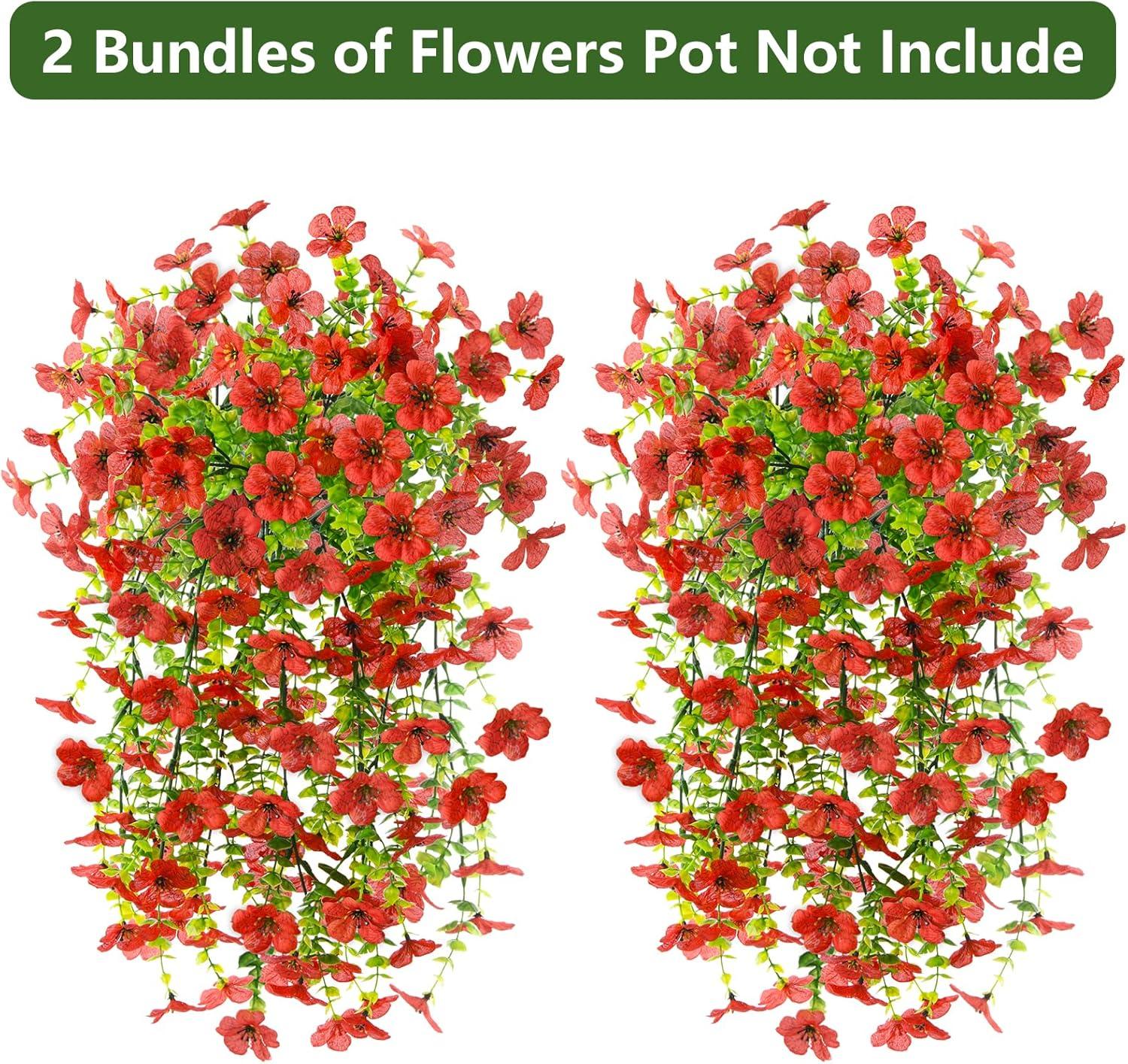 imageArtificial Fake Hanging Flowers Plants for Outdoor Spring Decorations 2PCS Faux Daisy Silk Flower Outside No Fade UV Resistant Realistic Home Decor for Porch Patio Window Box ChujuDHRedRed