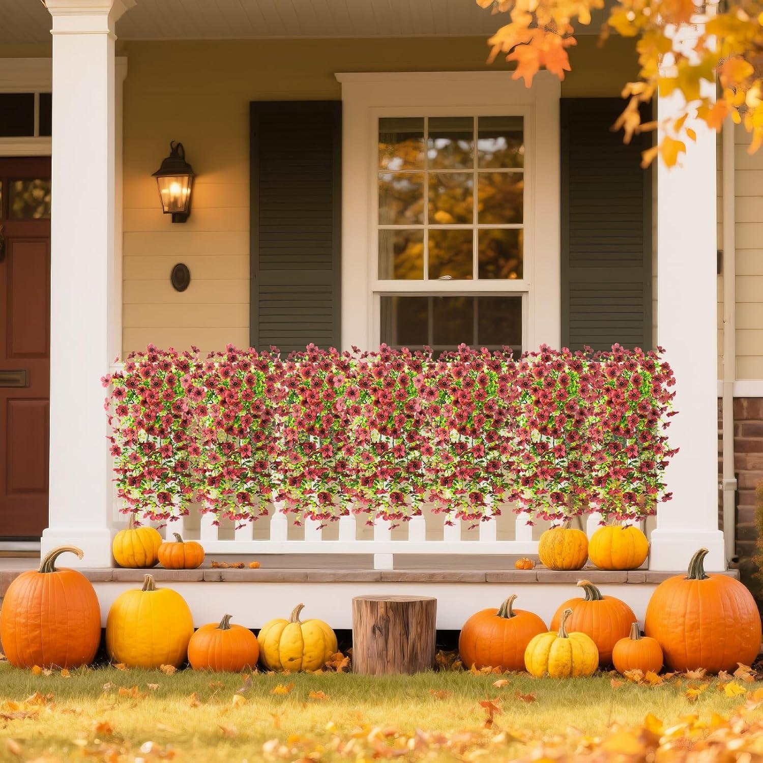 imageArtificial Fake Hanging Flowers Plants for Outdoor Spring Decorations 2PCS Faux Daisy Silk Flower Outside No Fade UV Resistant Realistic Home Decor for Porch Patio Window Box ChujuDHRedBrown