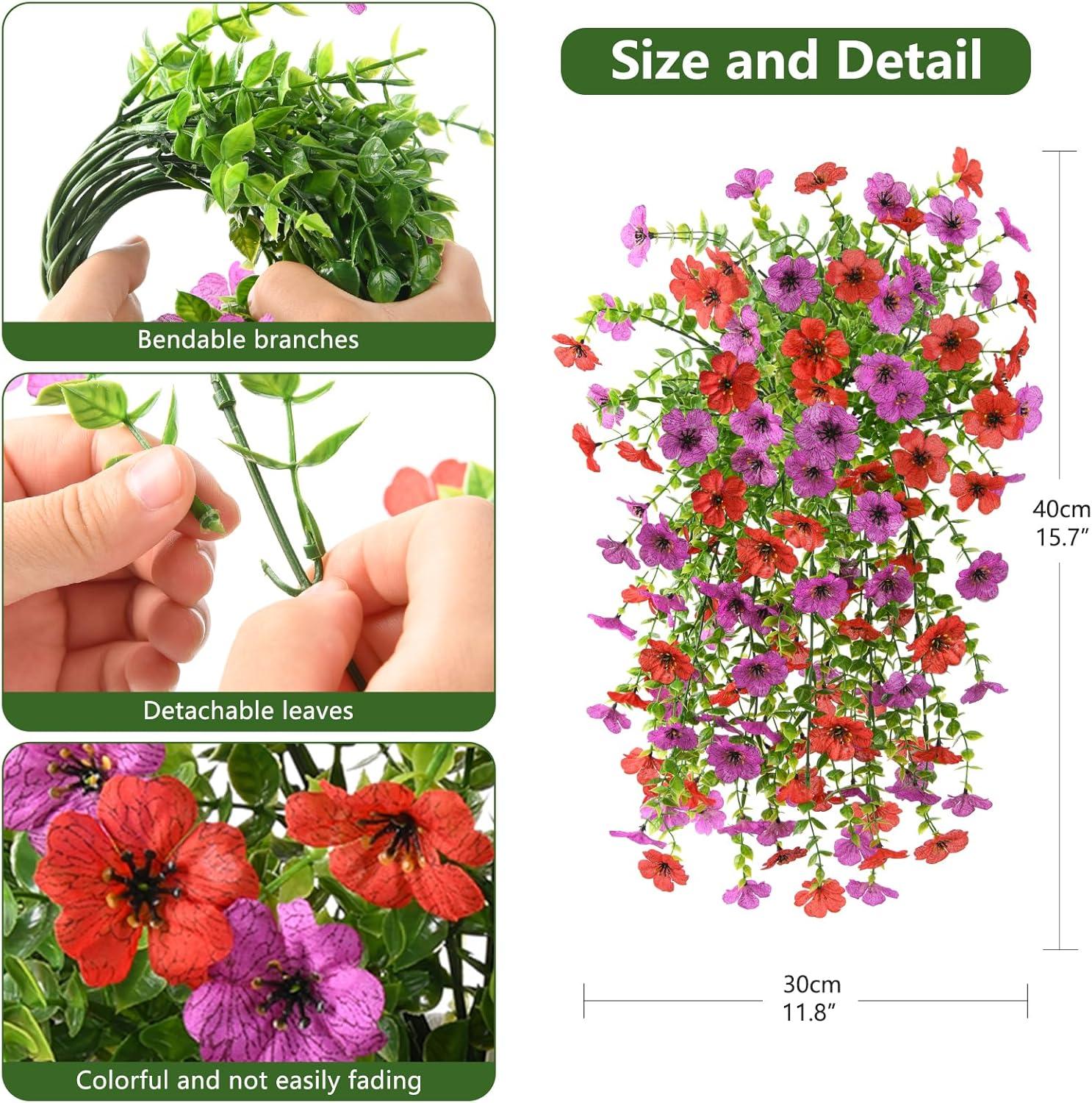 imageArtificial Fake Hanging Flowers Plants for Outdoor Spring Decorations 2PCS Faux Daisy Silk Flower Outside No Fade UV Resistant Realistic Home Decor for Porch Patio Window Box ChujuDHRedRed Purple