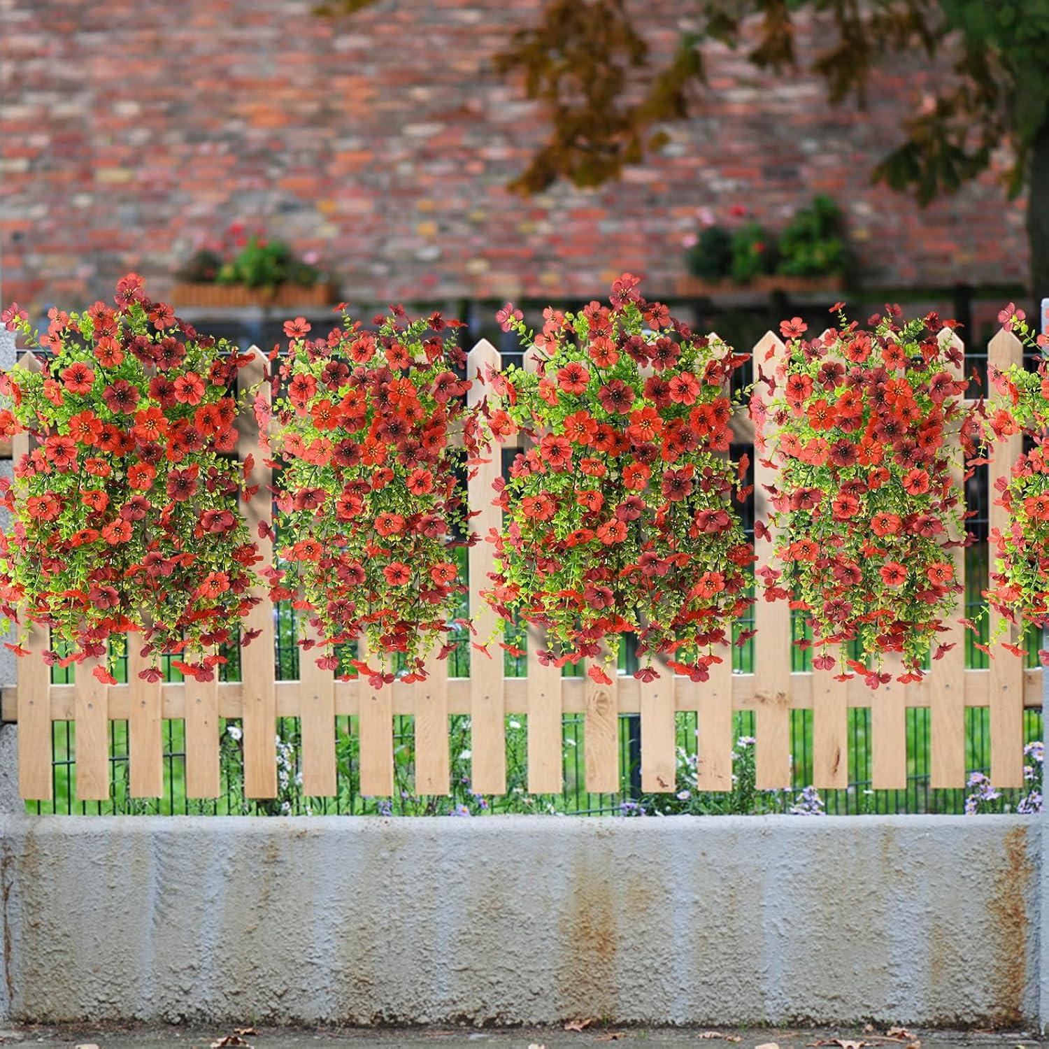 imageArtificial Fake Hanging Flowers Plants for Outdoor Spring Decorations 2PCS Faux Daisy Silk Flower Outside No Fade UV Resistant Realistic Home Decor for Porch Patio Window Box ChujuDHRedRed Brown