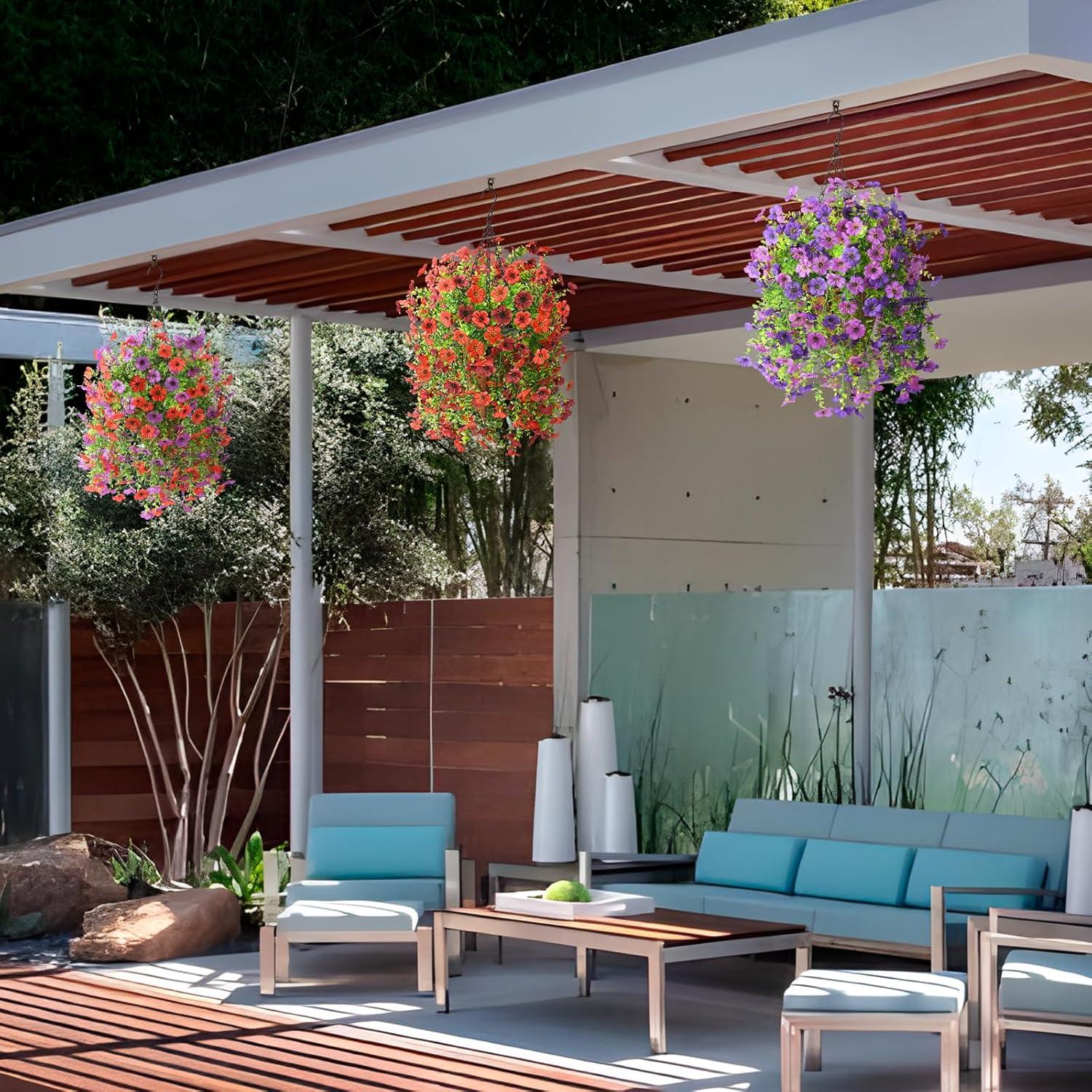 imageArtificial Fake Hanging Flowers Plants for Outdoor Spring Decorations 2PCS Faux Daisy Silk Flower Outside No Fade UV Resistant Realistic Home Decor for Porch Patio Window Box ChujuDHRedRed Brown