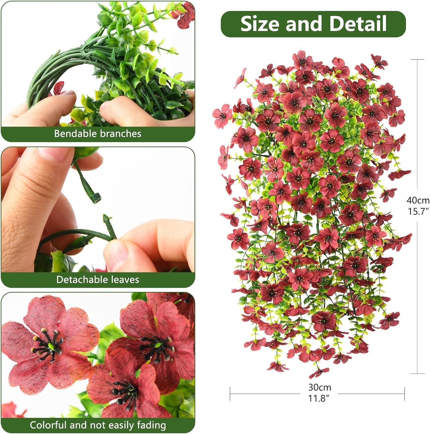 imageArtificial Fake Hanging Flowers Plants for Outdoor Spring Decorations 2PCS Faux Daisy Silk Flower Outside No Fade UV Resistant Realistic Home Decor for Porch Patio Window Box ChujuDHRedBrown