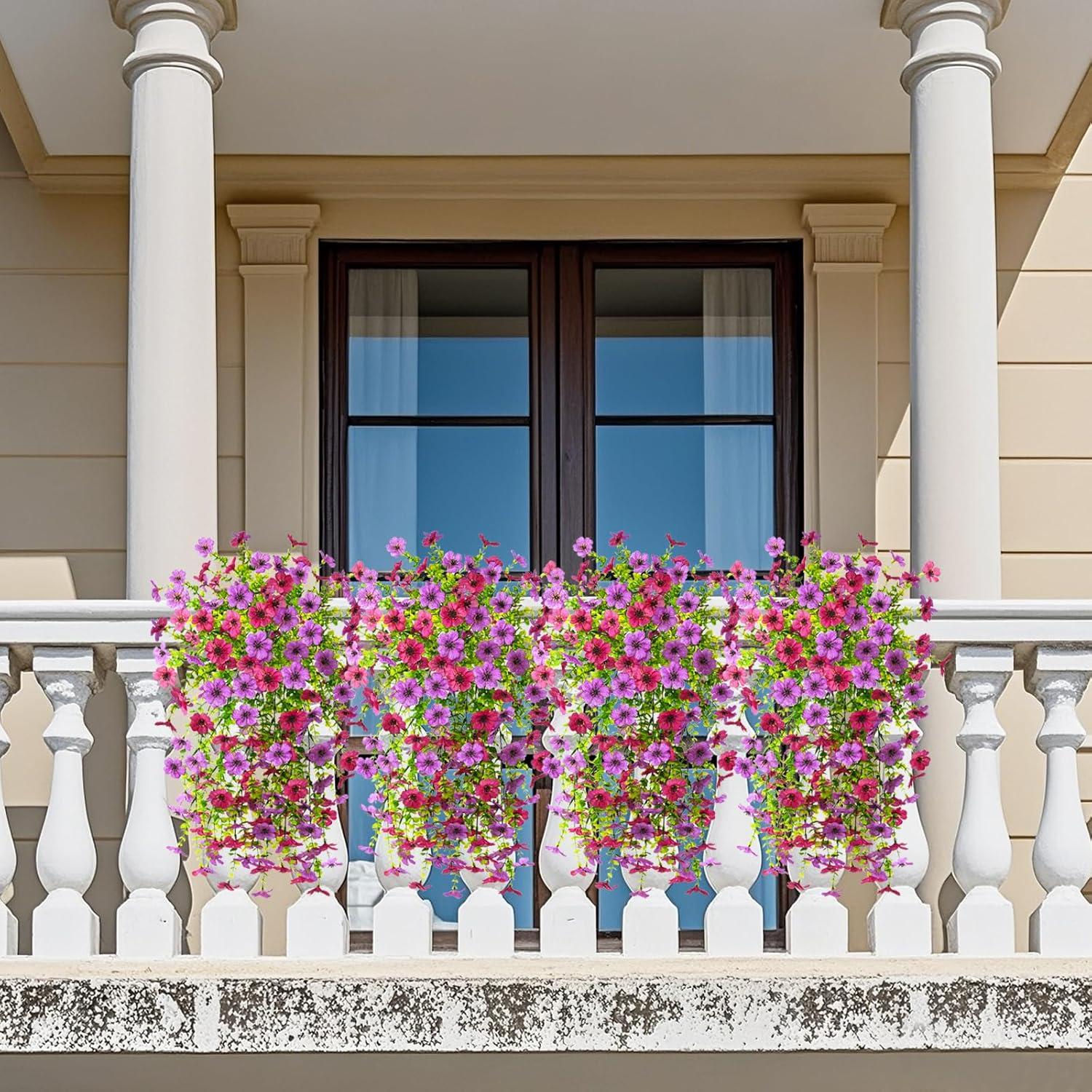 imageArtificial Fake Hanging Flowers Plants for Outdoor Spring Decorations 2PCS Faux Daisy Silk Flower Outside No Fade UV Resistant Realistic Home Decor for Porch Patio Window Box ChujuDHRedMix Purple