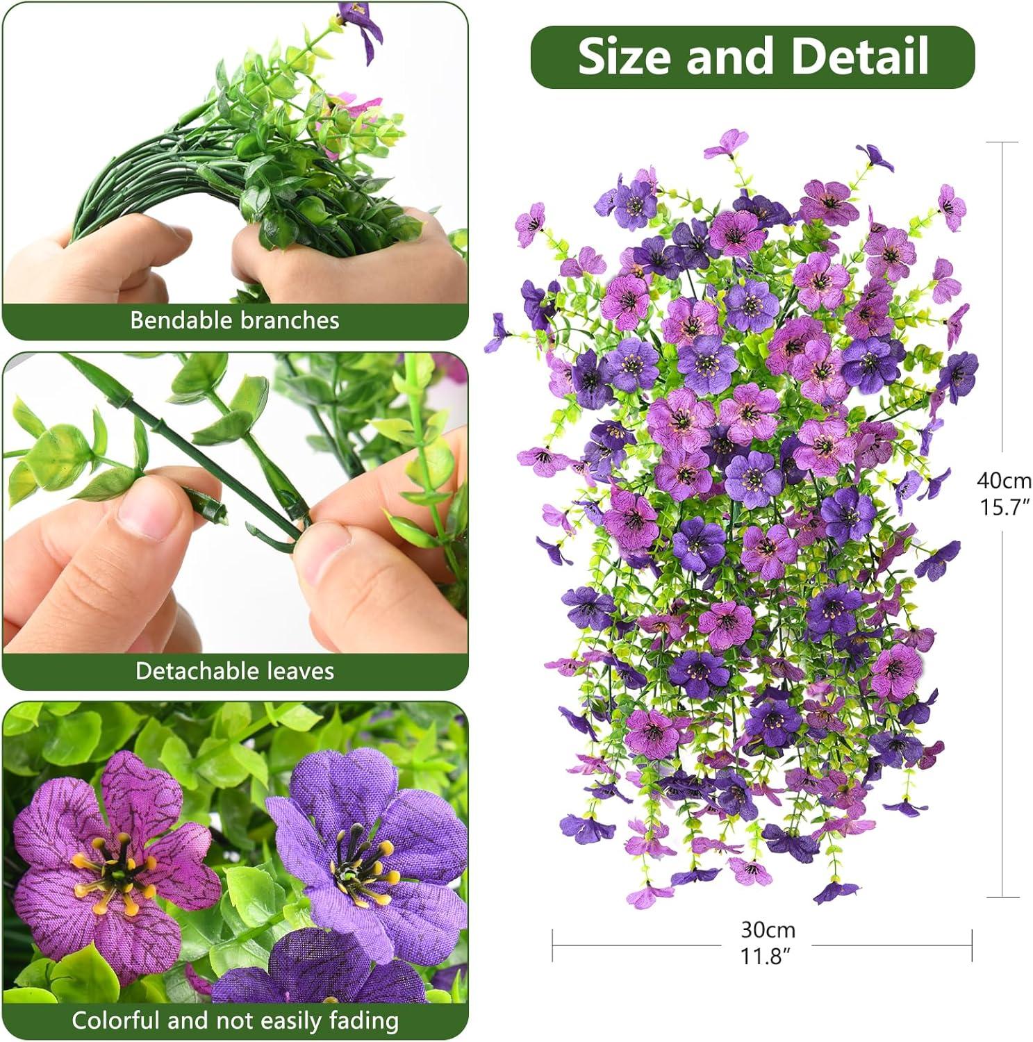 imageArtificial Fake Hanging Flowers Plants for Outdoor Spring Decorations 2PCS Faux Daisy Silk Flower Outside No Fade UV Resistant Realistic Home Decor for Porch Patio Window Box ChujuDHRedDouble Purple