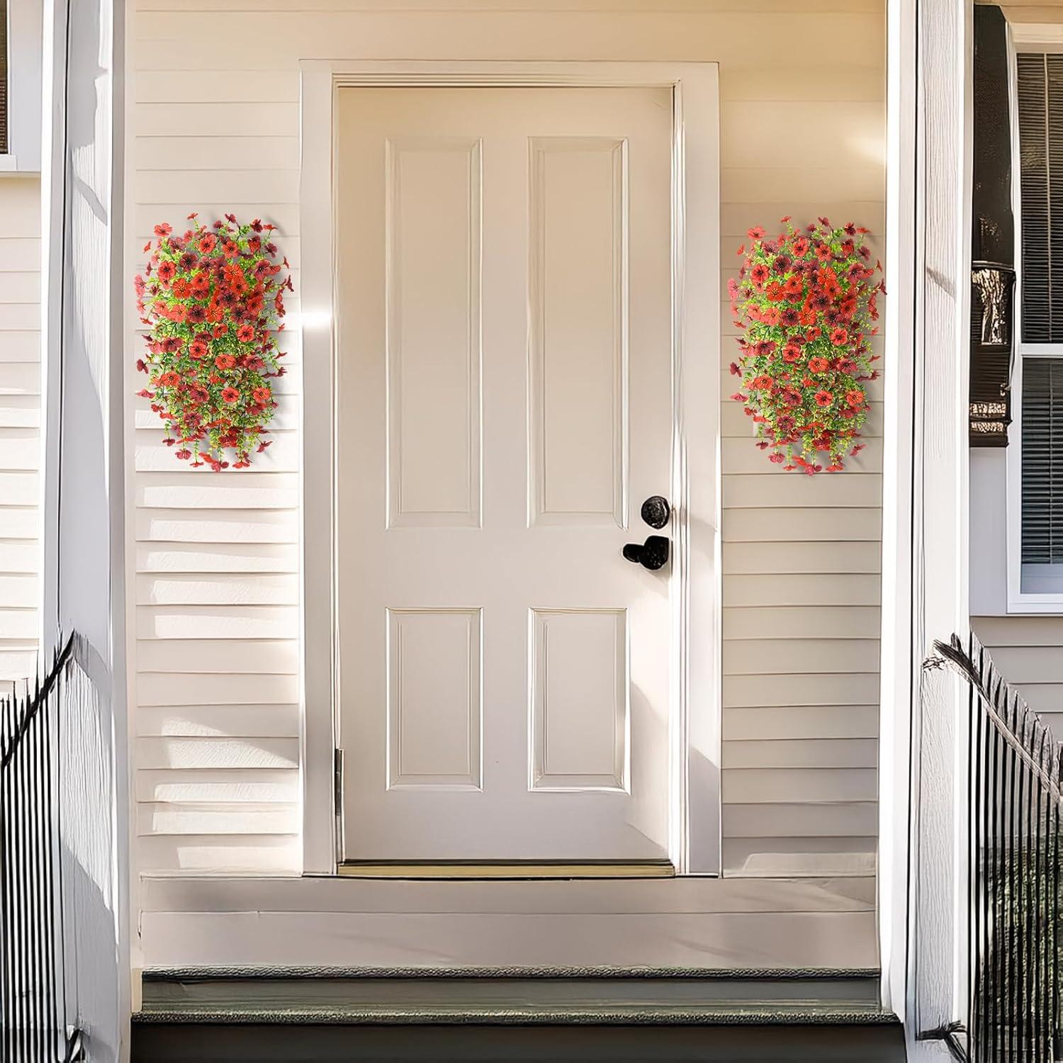 imageArtificial Fake Hanging Flowers Plants for Outdoor Spring Decorations 2PCS Faux Daisy Silk Flower Outside No Fade UV Resistant Realistic Home Decor for Porch Patio Window Box ChujuDHRedRed Brown