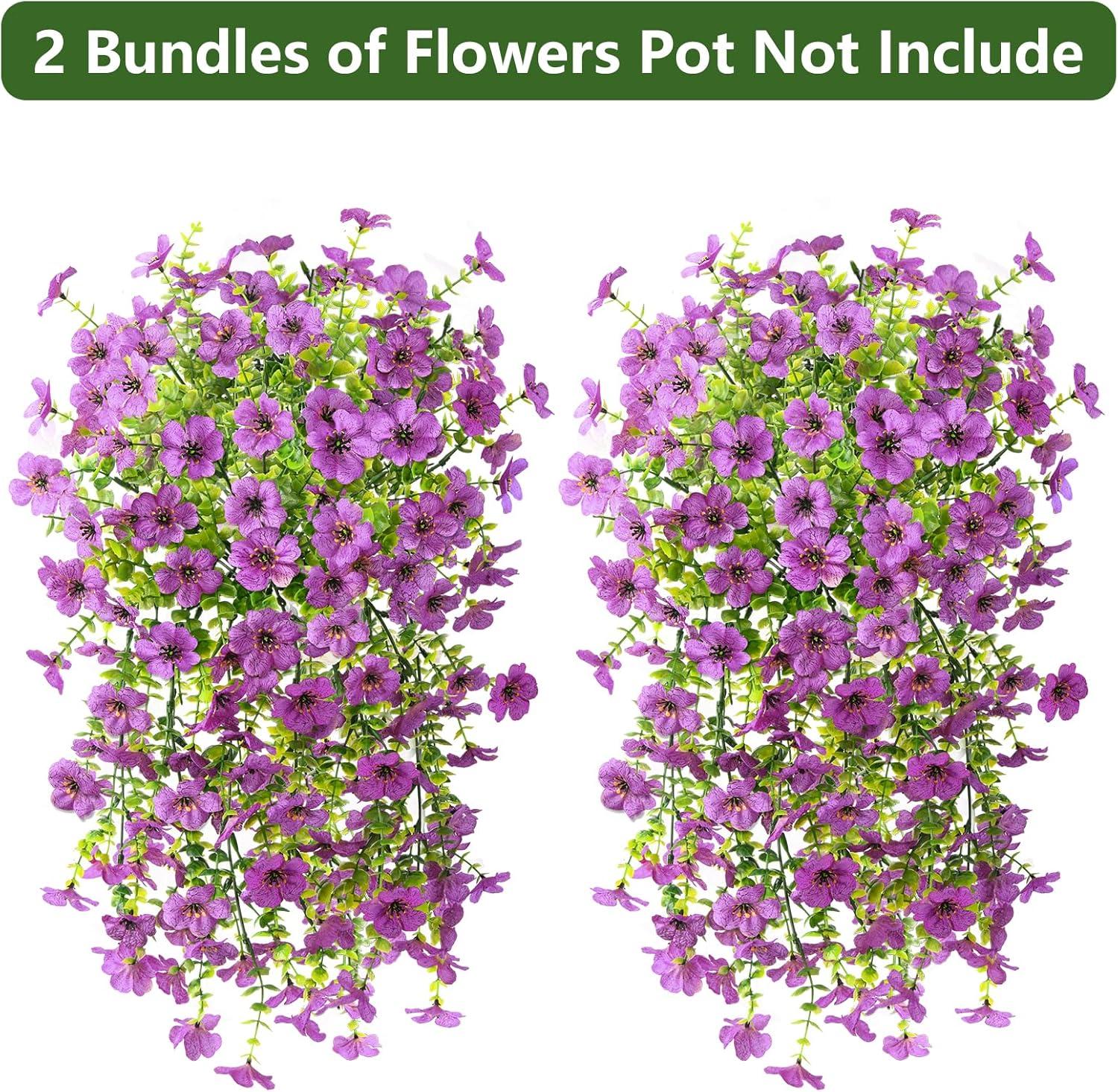 imageArtificial Fake Hanging Flowers Plants for Outdoor Spring Decorations 2PCS Faux Daisy Silk Flower Outside No Fade UV Resistant Realistic Home Decor for Porch Patio Window Box ChujuDHRedPurple