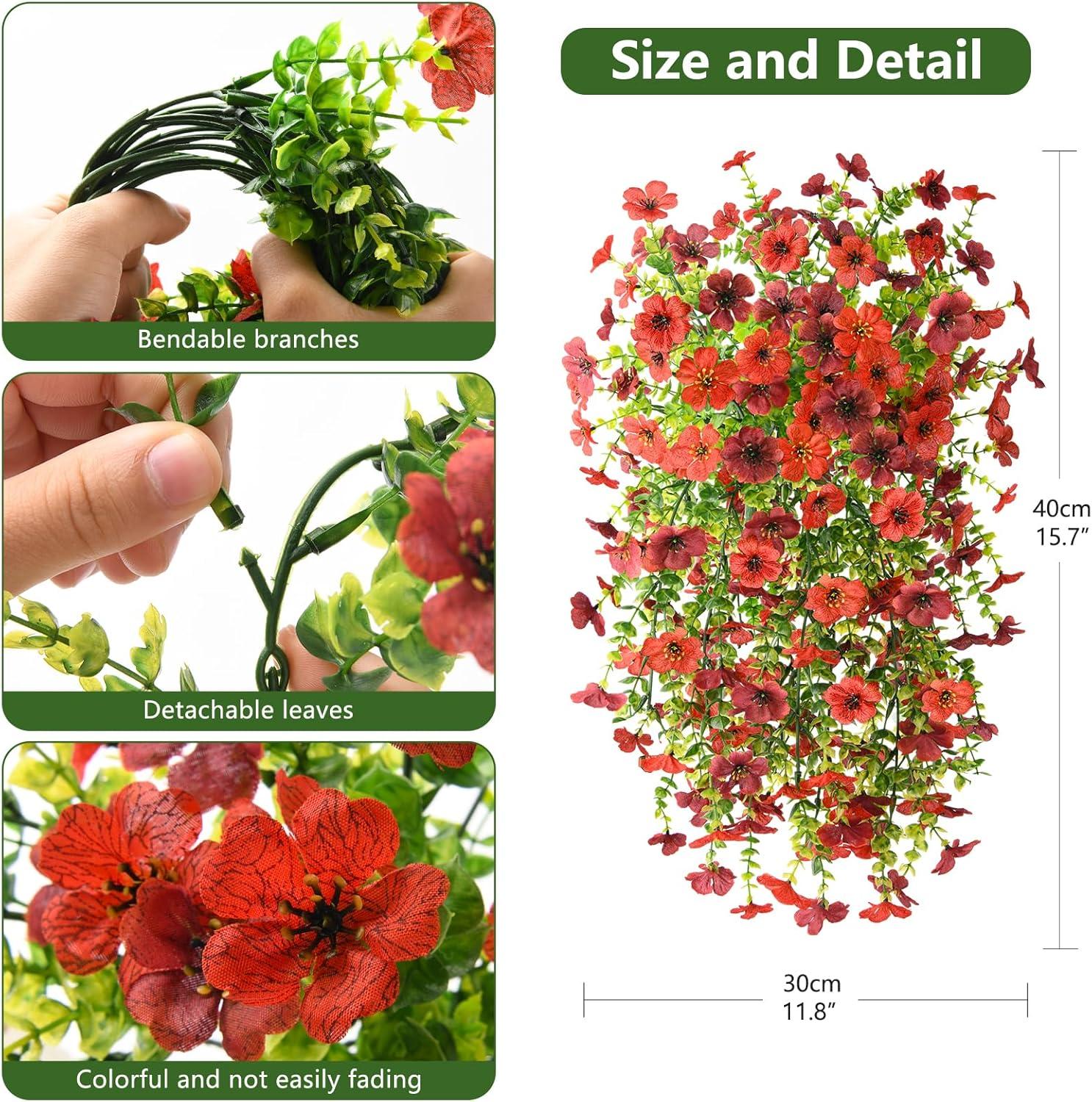 imageArtificial Fake Hanging Flowers Plants for Outdoor Spring Decorations 2PCS Faux Daisy Silk Flower Outside No Fade UV Resistant Realistic Home Decor for Porch Patio Window Box ChujuDHRedRed Brown