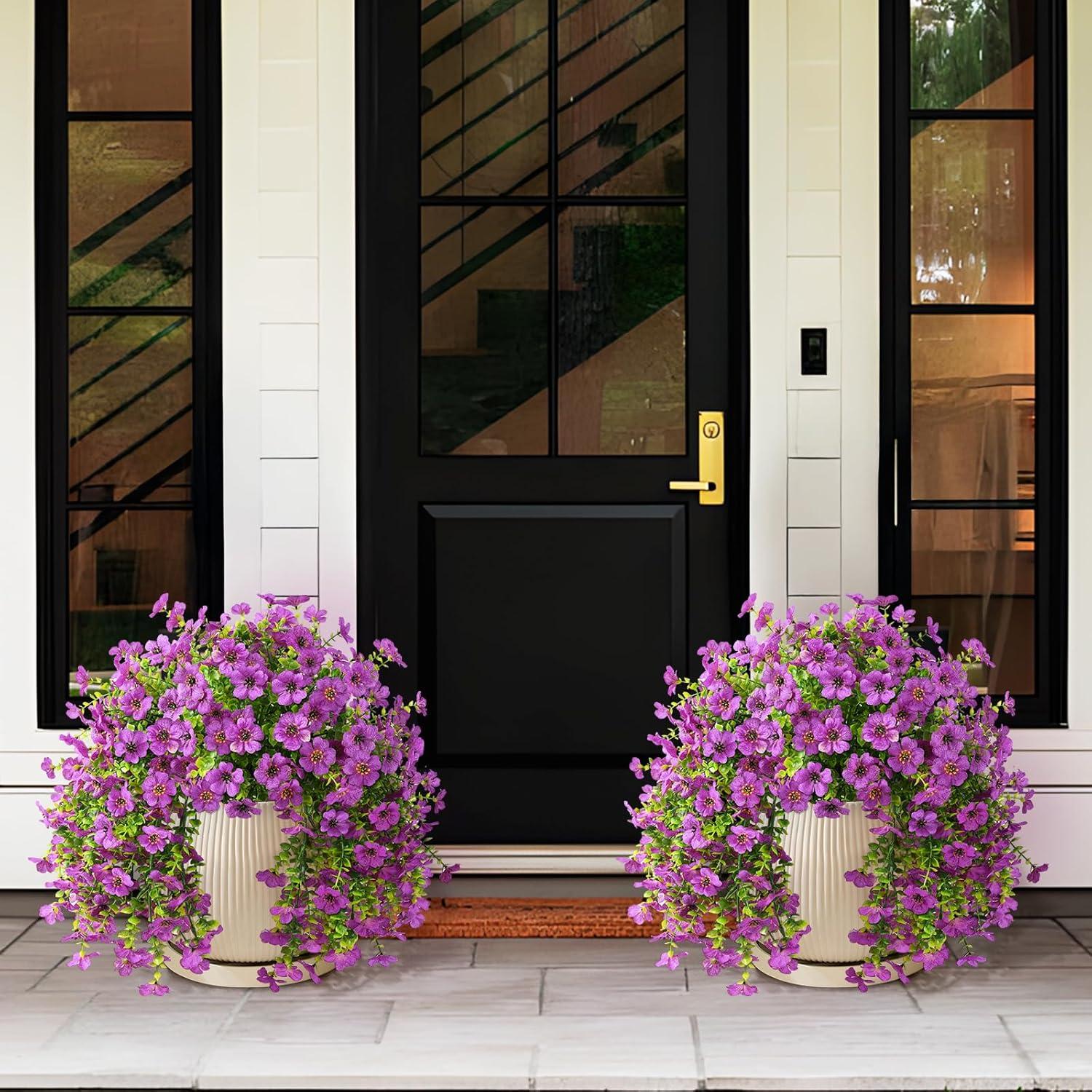 imageArtificial Fake Hanging Flowers Plants for Outdoor Spring Decorations 2PCS Faux Daisy Silk Flower Outside No Fade UV Resistant Realistic Home Decor for Porch Patio Window Box ChujuDHRedPurple