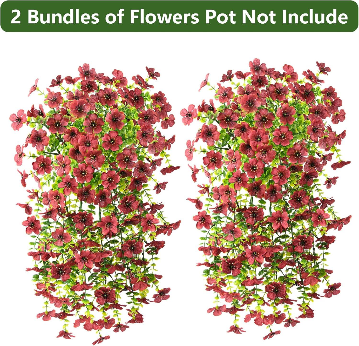 imageArtificial Fake Hanging Flowers Plants for Outdoor Spring Decorations 2PCS Faux Daisy Silk Flower Outside No Fade UV Resistant Realistic Home Decor for Porch Patio Window Box ChujuDHRedBrown