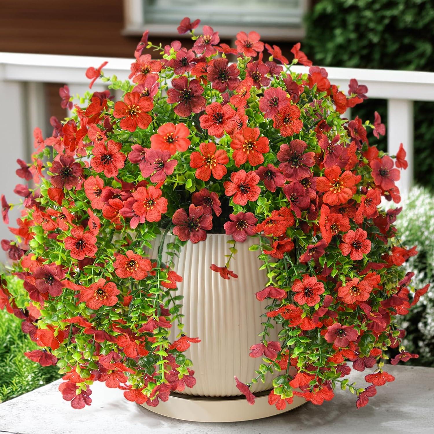 imageArtificial Fake Hanging Flowers Plants for Outdoor Spring Decorations 2PCS Faux Daisy Silk Flower Outside No Fade UV Resistant Realistic Home Decor for Porch Patio Window Box ChujuDHRedRed Brown