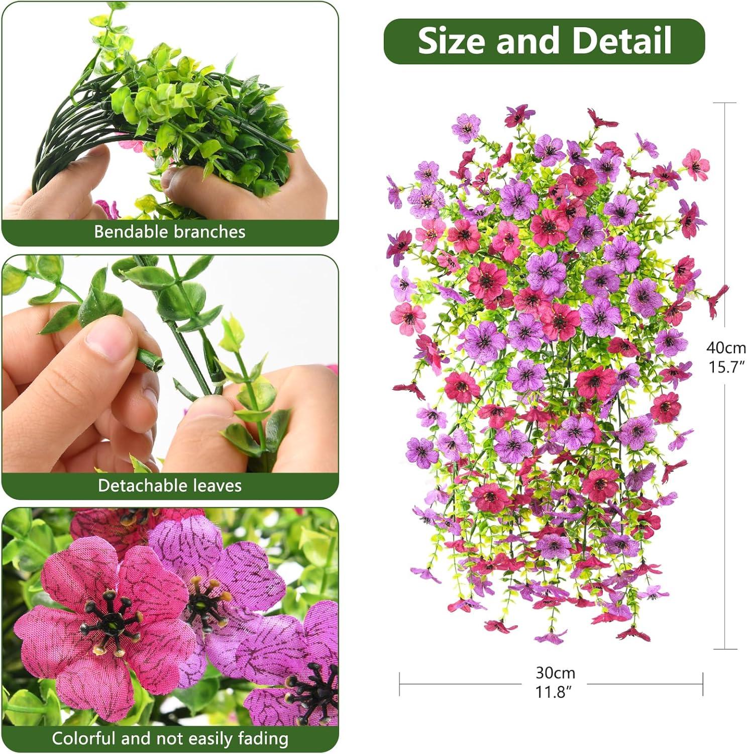 imageArtificial Fake Hanging Flowers Plants for Outdoor Spring Decorations 2PCS Faux Daisy Silk Flower Outside No Fade UV Resistant Realistic Home Decor for Porch Patio Window Box ChujuDHRedMix Purple