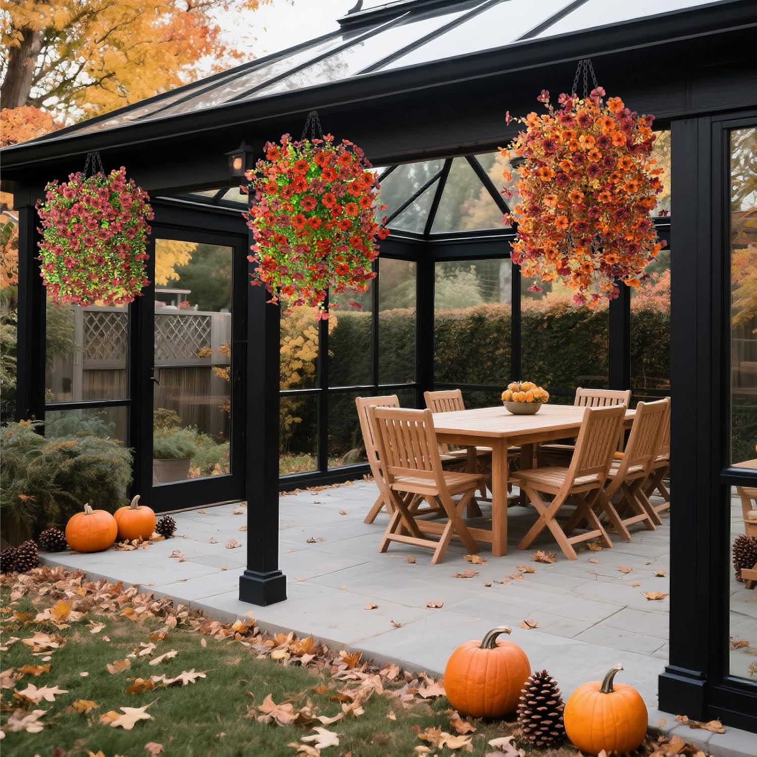 imageArtificial Fake Hanging Flowers Plants for Outdoor Spring Decorations 2PCS Faux Daisy Silk Flower Outside No Fade UV Resistant Realistic Home Decor for Porch Patio Window Box ChujuDHRedBrown