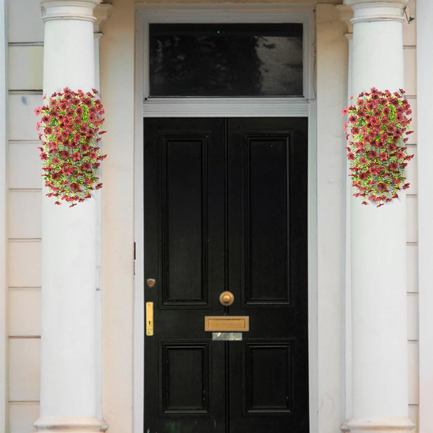 imageArtificial Fake Hanging Flowers Plants for Outdoor Spring Decorations 2PCS Faux Daisy Silk Flower Outside No Fade UV Resistant Realistic Home Decor for Porch Patio Window Box ChujuDHRedBrown