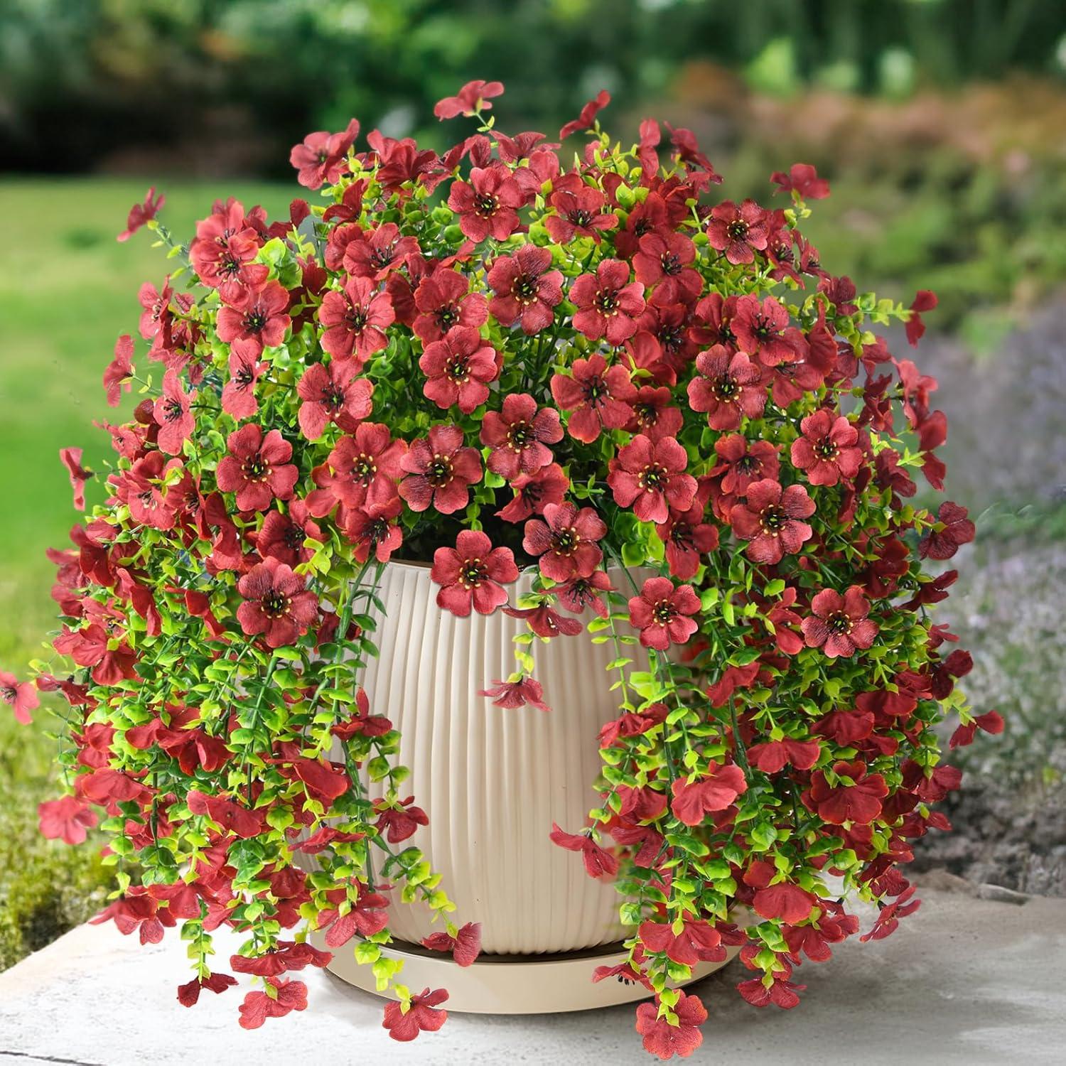 imageArtificial Fake Hanging Flowers Plants for Outdoor Spring Decorations 2PCS Faux Daisy Silk Flower Outside No Fade UV Resistant Realistic Home Decor for Porch Patio Window Box ChujuDHRedBrown