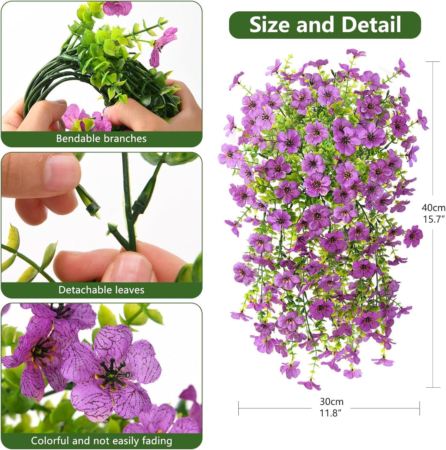 imageArtificial Fake Hanging Flowers Plants for Outdoor Spring Decorations 2PCS Faux Daisy Silk Flower Outside No Fade UV Resistant Realistic Home Decor for Porch Patio Window Box ChujuDHRedPurple