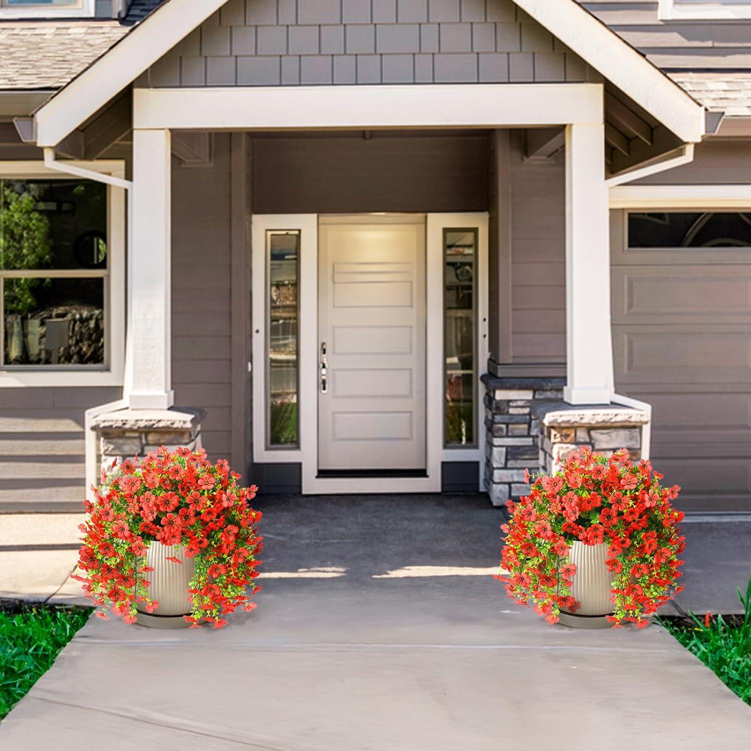 imageArtificial Fake Hanging Flowers Plants for Outdoor Spring Decorations 2PCS Faux Daisy Silk Flower Outside No Fade UV Resistant Realistic Home Decor for Porch Patio Window Box ChujuDHRedRed