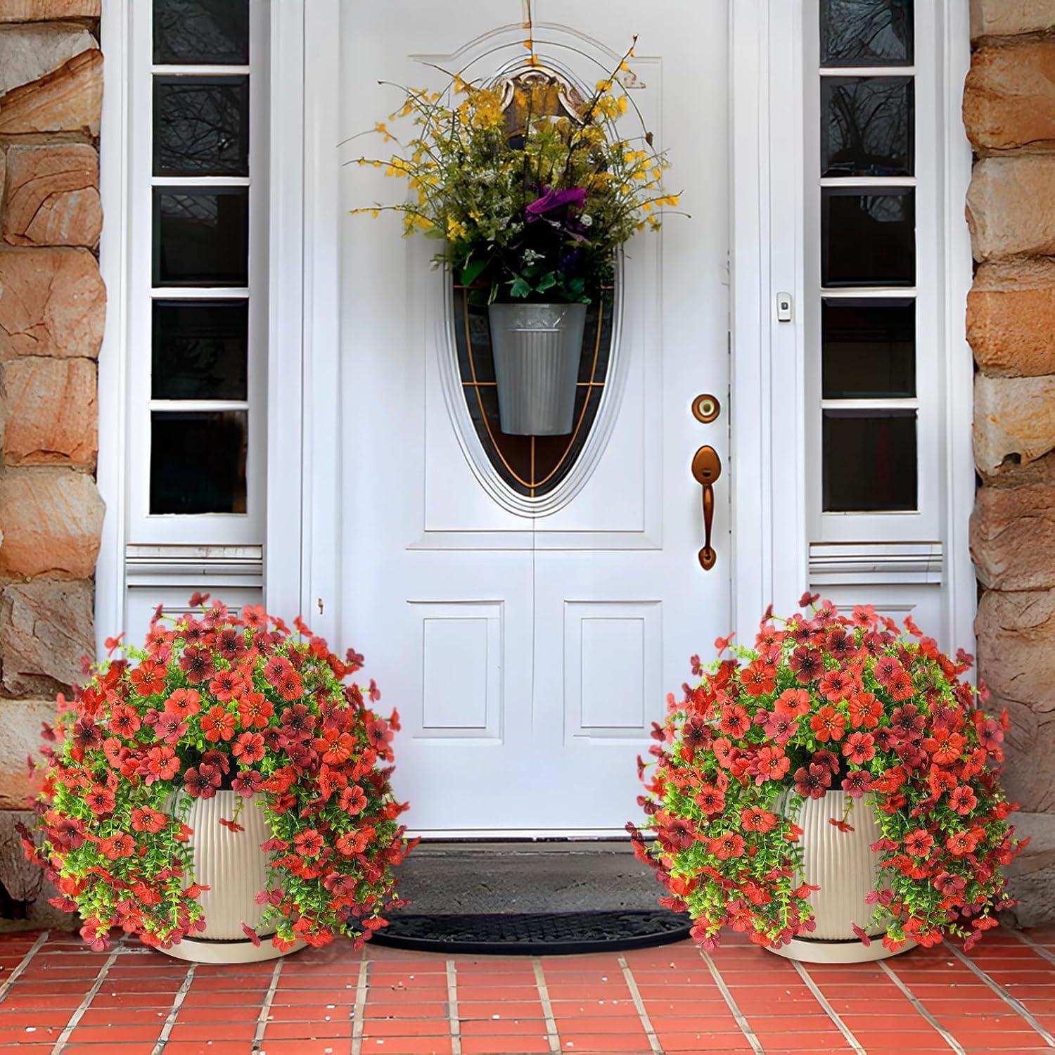 imageArtificial Fake Hanging Flowers Plants for Outdoor Spring Decorations 2PCS Faux Daisy Silk Flower Outside No Fade UV Resistant Realistic Home Decor for Porch Patio Window Box ChujuDHRedRed Brown