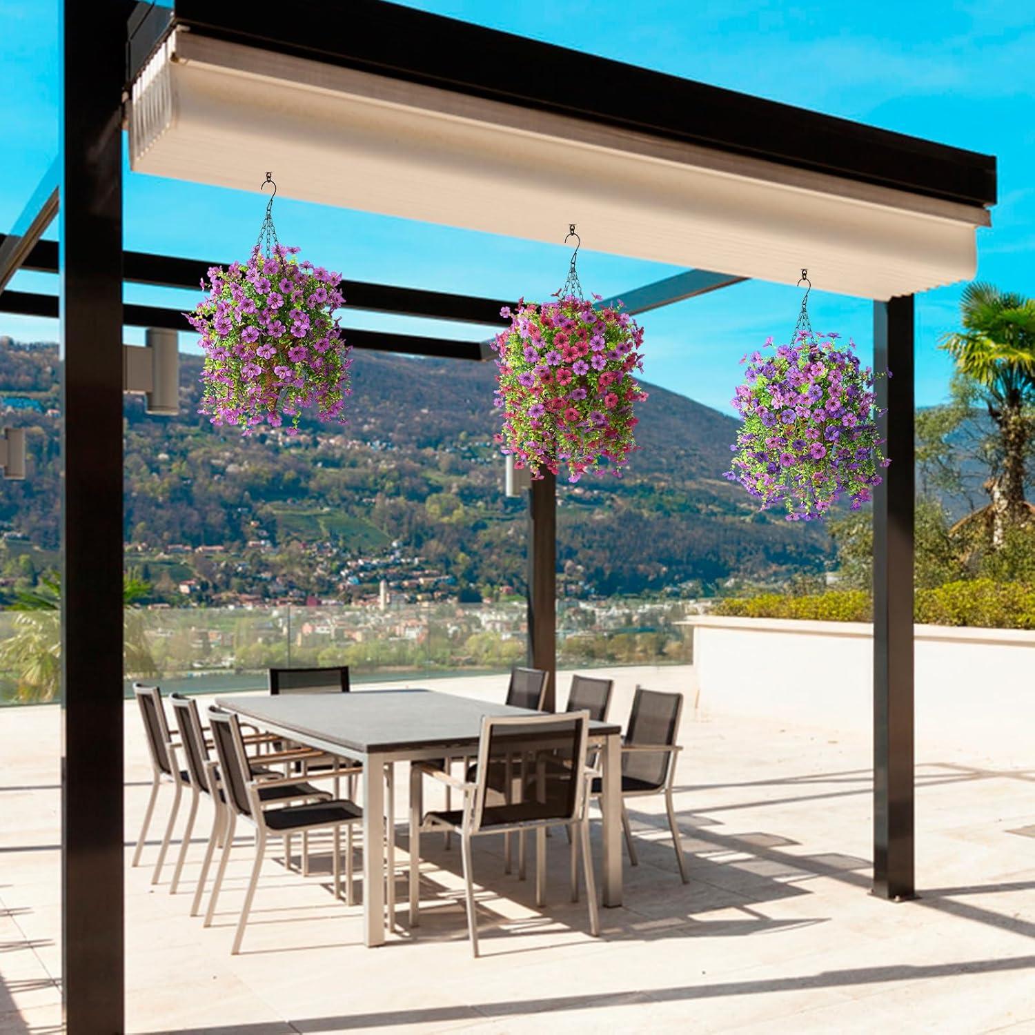 imageArtificial Fake Hanging Flowers Plants for Outdoor Spring Decorations 2PCS Faux Daisy Silk Flower Outside No Fade UV Resistant Realistic Home Decor for Porch Patio Window Box ChujuDHRedMix Purple