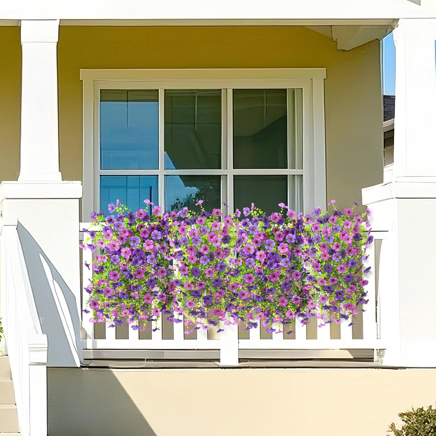 imageArtificial Fake Hanging Flowers Plants for Outdoor Spring Decorations 2PCS Faux Daisy Silk Flower Outside No Fade UV Resistant Realistic Home Decor for Porch Patio Window Box ChujuDHRedDouble Purple