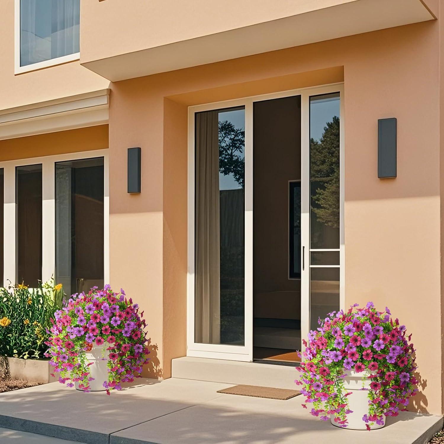 imageArtificial Fake Hanging Flowers Plants for Outdoor Spring Decorations 2PCS Faux Daisy Silk Flower Outside No Fade UV Resistant Realistic Home Decor for Porch Patio Window Box ChujuDHRedMix Purple