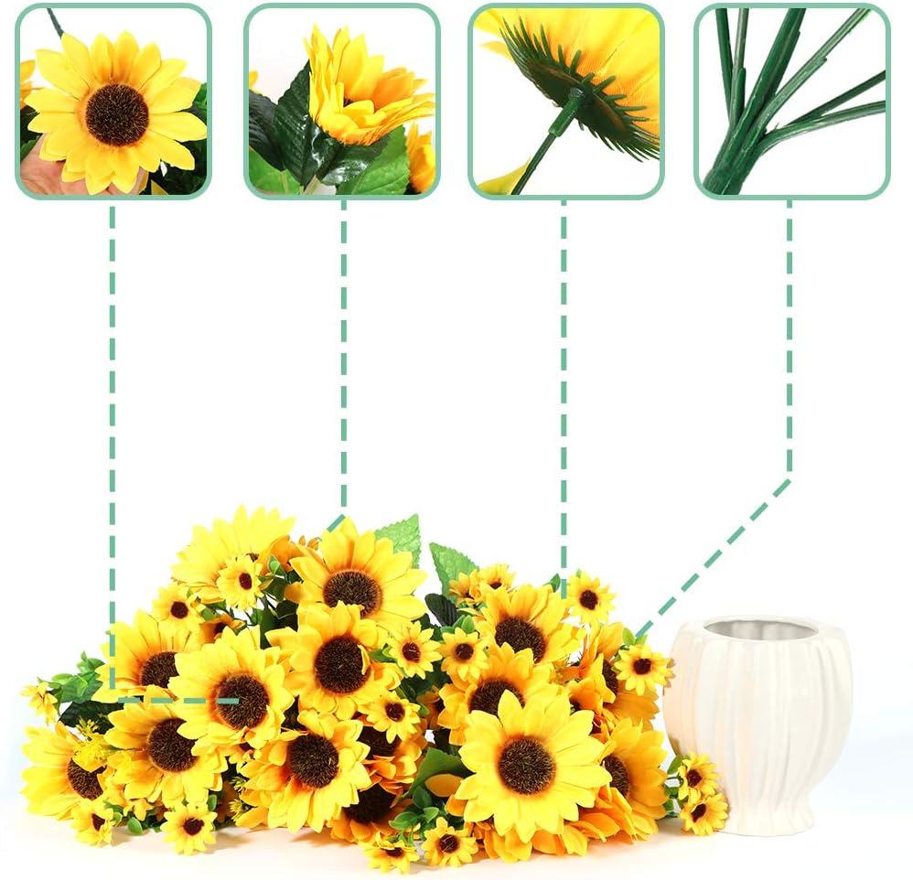 imageArtificial Fall Flowers for Decoration with Ceramics Vase 5 Pcs Sunflowers Fake Silk Flower Arrangements Faux Floral Centerpieces for Tables Dinning Room Office Tabletop Autumn DecorStripe Vase