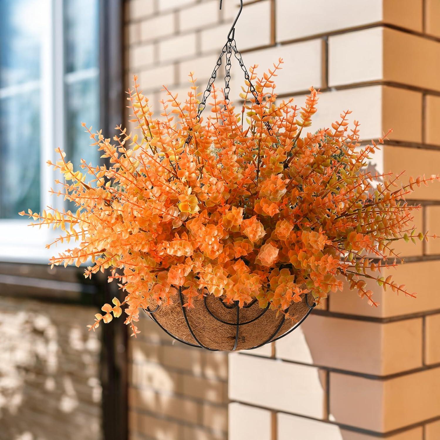 imageArtificial Faux Plants Flowers for Outdoor Fall Decoration12 PCS Fake Eucalyptus Plastic Boxwood Shrubs Realistic UV Resistant for Front Porch Patio Balcony Yard Home Light BrownLight Brown