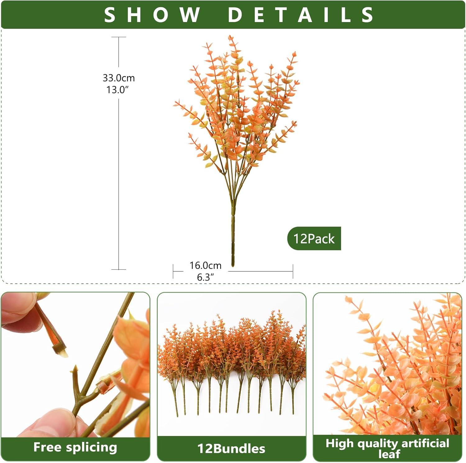 imageArtificial Faux Plants Flowers for Outdoor Fall Decoration12 PCS Fake Eucalyptus Plastic Boxwood Shrubs Realistic UV Resistant for Front Porch Patio Balcony Yard Home Light BrownLight Brown