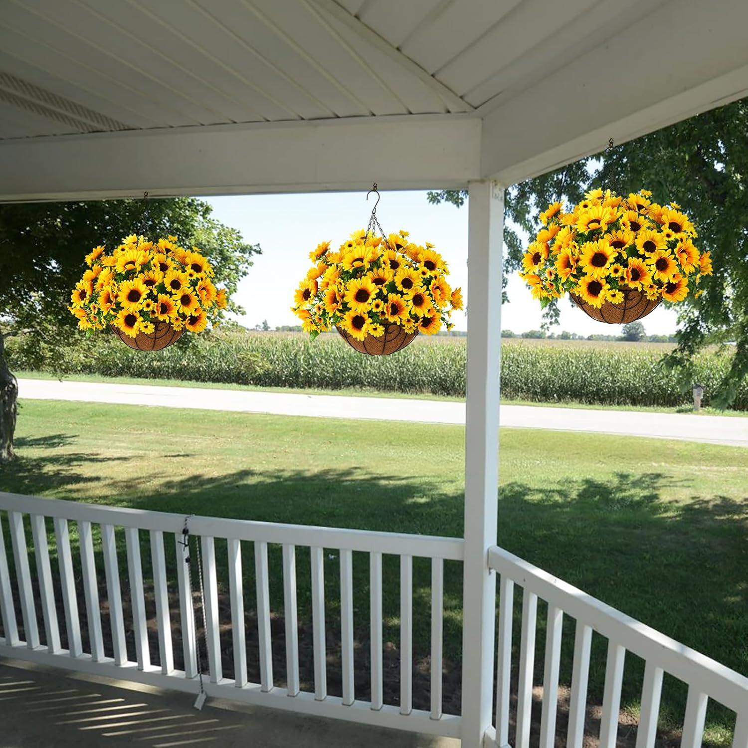 imageArtificial Flowers with Ceramics Vase for Fall Decoration 5 Pcs Sunflowers Fake Silk Flower Arrangements Faux Floral Centerpieces for Tables Dinning Room Office Tabletop Home DecorRipple VaseYellow