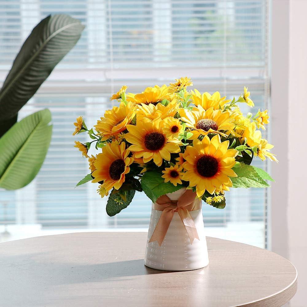 imageArtificial Flowers with Ceramics Vase for Fall Decoration 5 Pcs Sunflowers Fake Silk Flower Arrangements Faux Floral Centerpieces for Tables Dinning Room Office Tabletop Home DecorRipple VaseRipple Vase