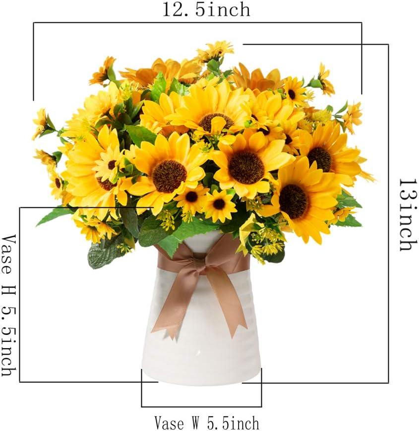 imageArtificial Flowers with Ceramics Vase for Fall Decoration 5 Pcs Sunflowers Fake Silk Flower Arrangements Faux Floral Centerpieces for Tables Dinning Room Office Tabletop Home DecorRipple VaseRipple Vase