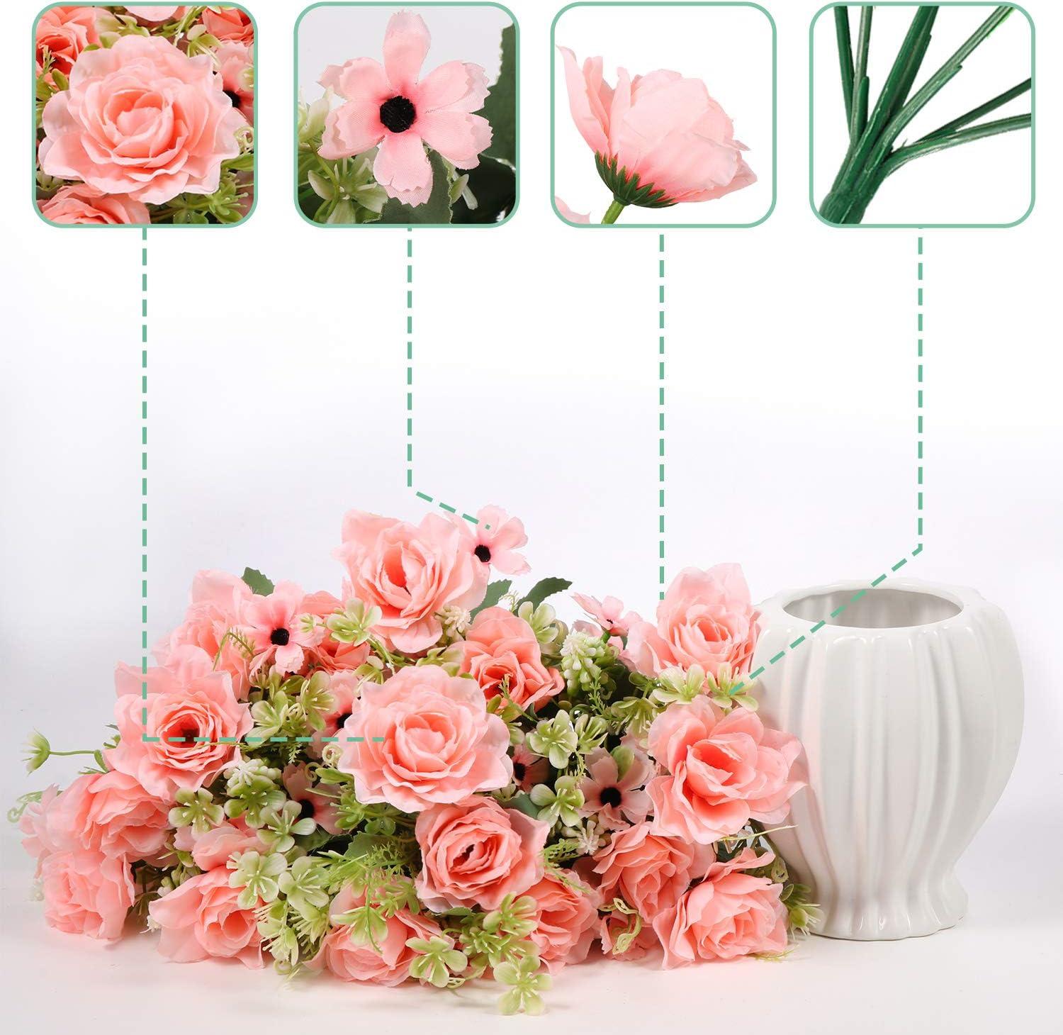 imageFake Gardenia Flowers with Ceramics Vase Silk Flower Arrangements Artificial Flowers in Vase for Homes Offices Dinning Roon Table Kitchen Desktop Decorate Sunset red