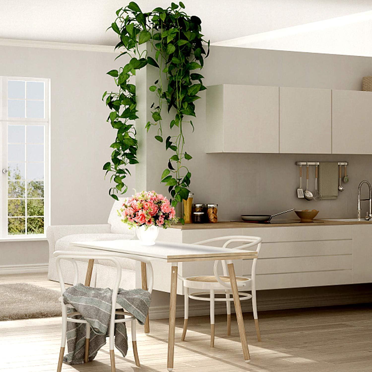 imageFake Gardenia Flowers with Ceramics Vase Silk Flower Arrangements Artificial Flowers in Vase for Homes Offices Dinning Roon Table Kitchen Desktop Decorate Sunset red