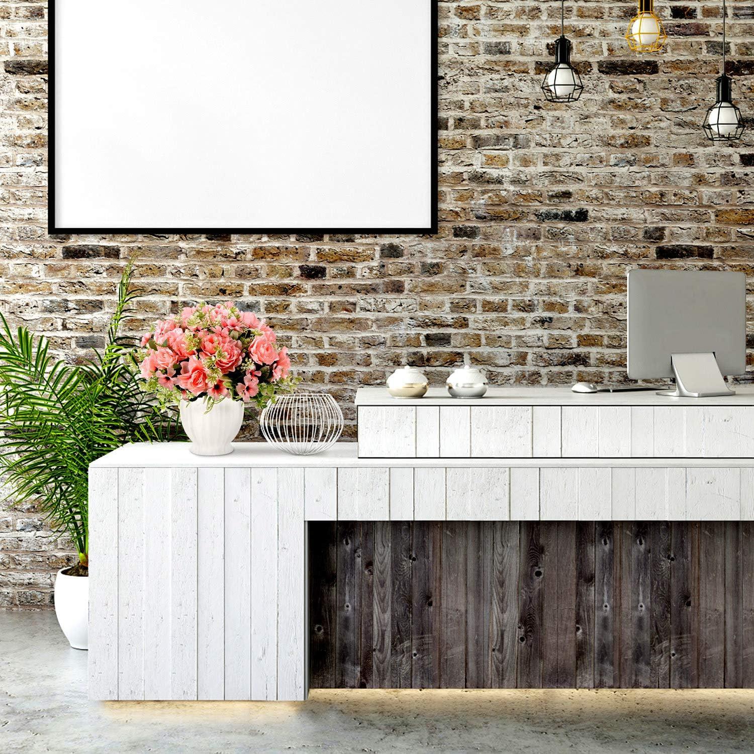 imageFake Gardenia Flowers with Ceramics Vase Silk Flower Arrangements Artificial Flowers in Vase for Homes Offices Dinning Roon Table Kitchen Desktop Decorate Sunset red