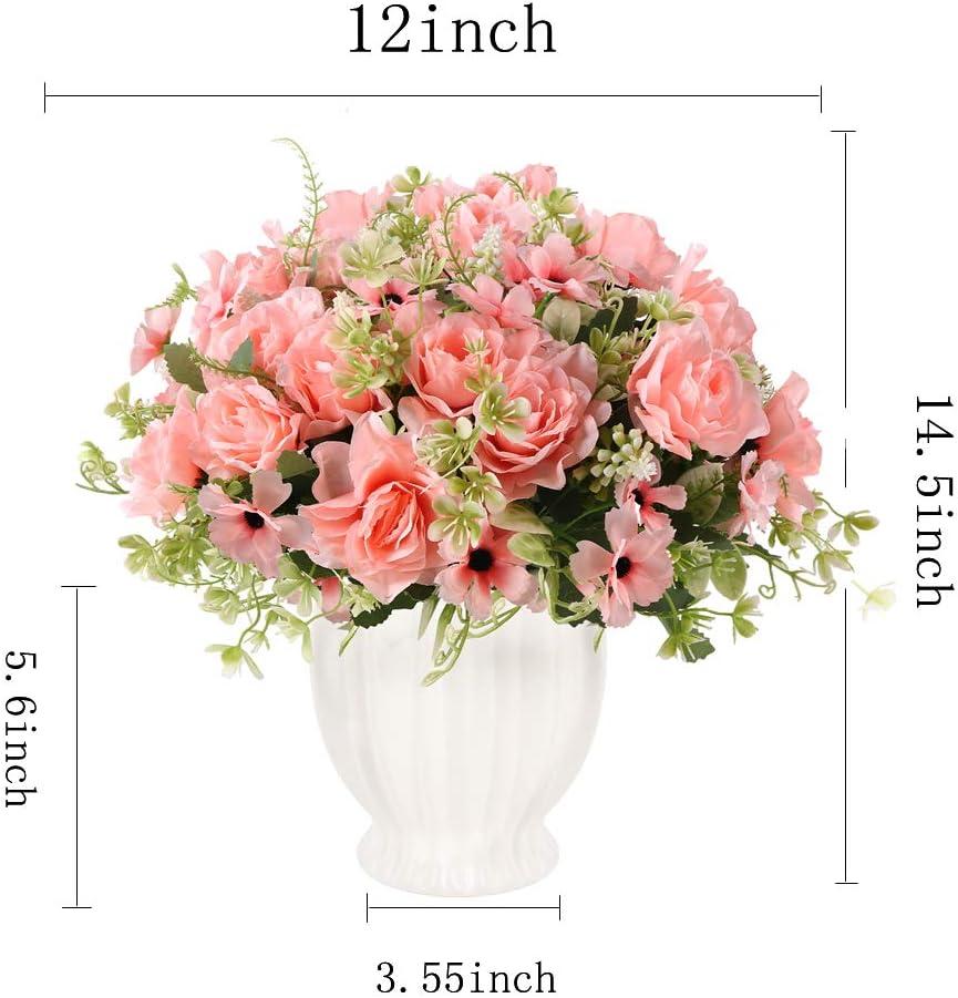 imageFake Gardenia Flowers with Ceramics Vase Silk Flower Arrangements Artificial Flowers in Vase for Homes Offices Dinning Roon Table Kitchen Desktop Decorate Sunset red