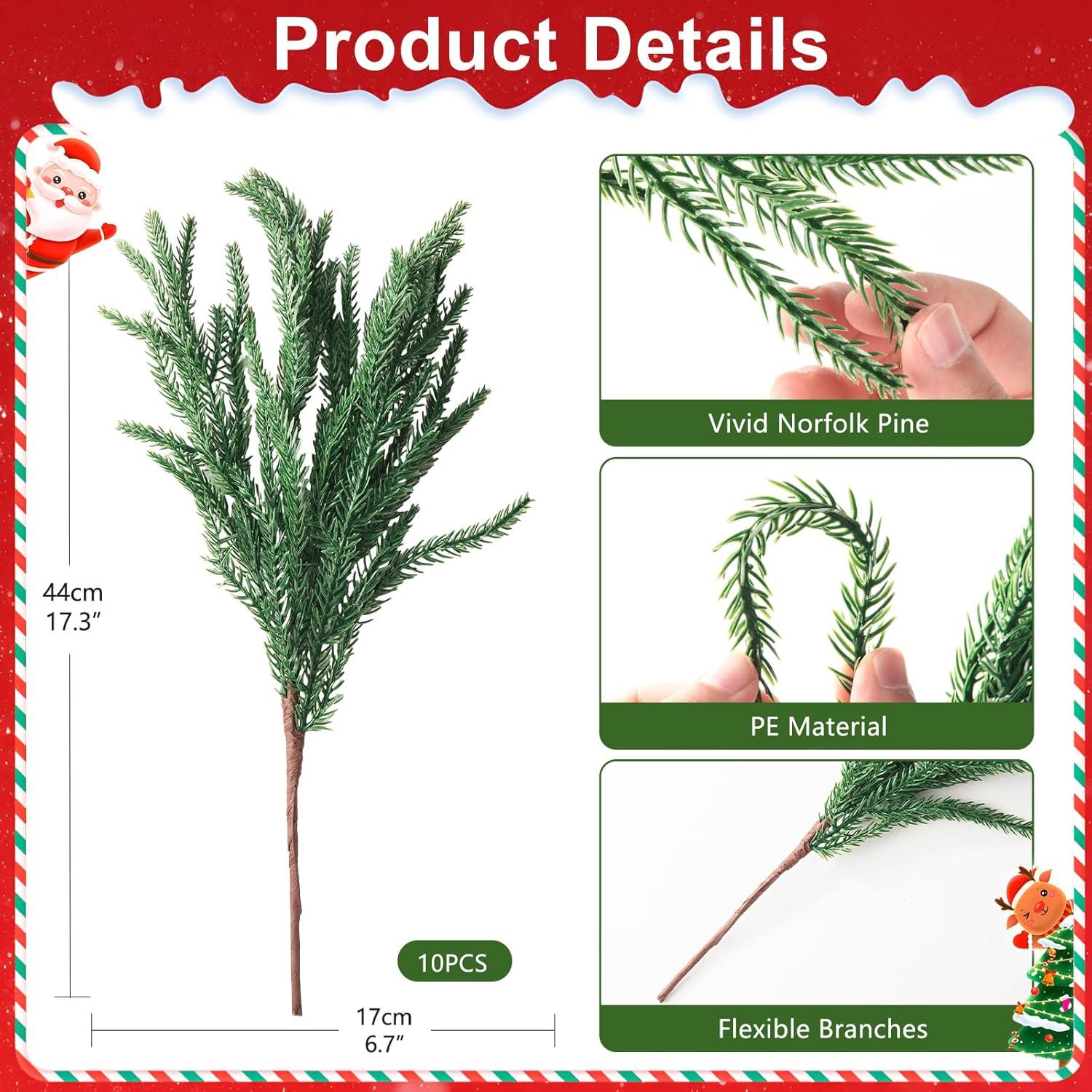 imageHomsunny 10 PCS Christmas Norfolk Pine Stems Real Touch Artificial Pine Branches Faux Christmas Greenery Stems 17quot Fake Pine Branches for Vase DlY Crafts Indoor Outdoor Home Decor