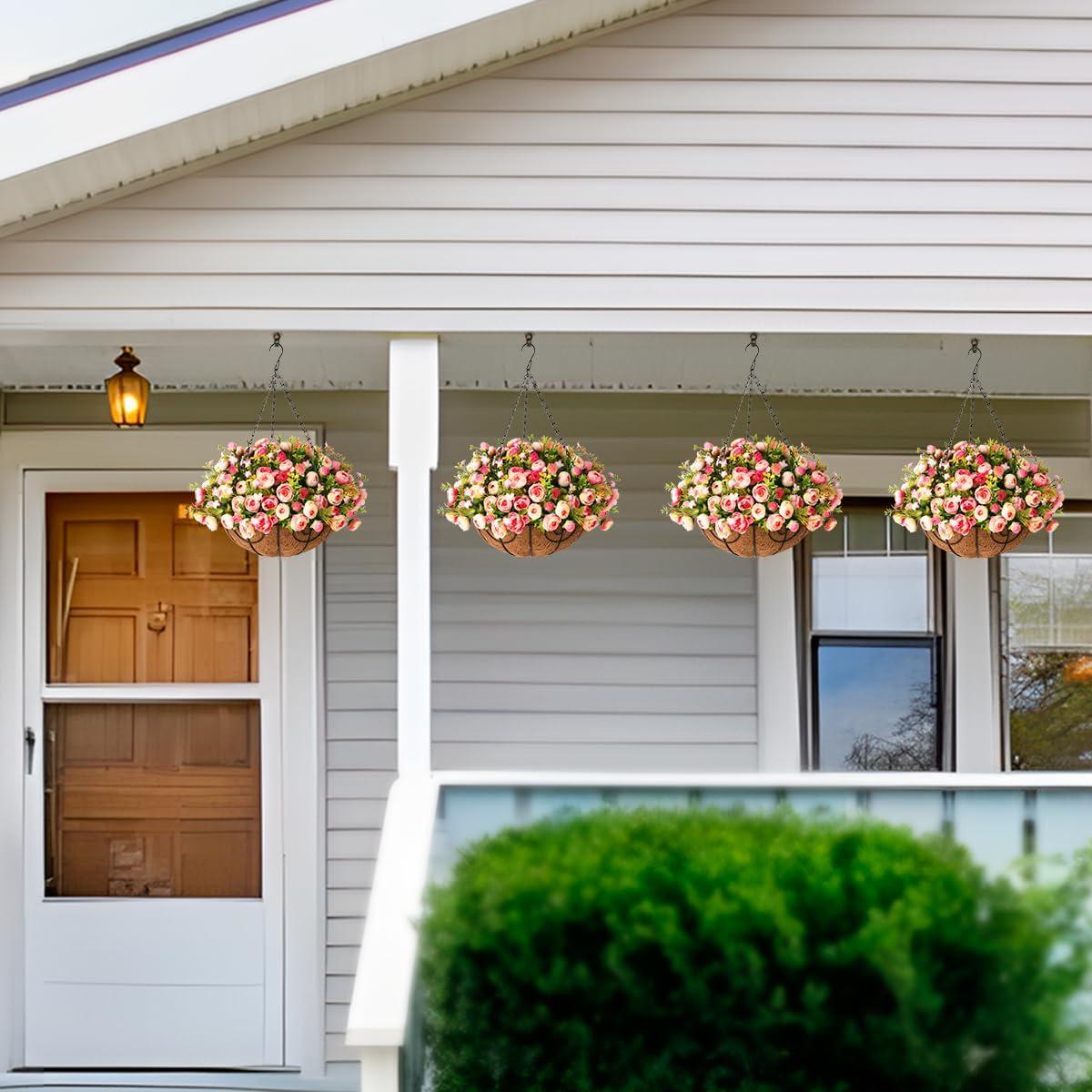 imageHomsunny Artificial Fake Hanging Plants Flowers Basket for Spring Outdoor DecorationFaux Silk Flowers Realistic UV Resistant in 12 inch Coconut Lining Baskets for Patio DecorRose red White