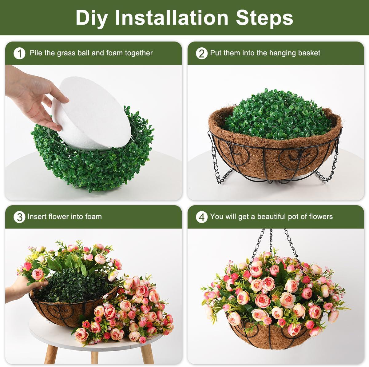 imageHomsunny Artificial Fake Hanging Plants Flowers Basket for Spring Outdoor DecorationFaux Silk Flowers Realistic UV Resistant in 12 inch Coconut Lining Baskets for Patio DecorRose red White