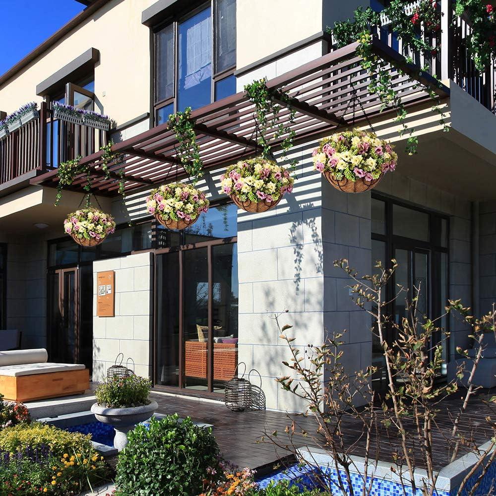 imageHomsunny Artificial Fake Hanging Plants Flowers Basket for Spring Outdoor DecorationFaux Silk Rose Realistic UV Resistant in 12 inch Coconut Lining Baskets for Home Patio DecorPurple White