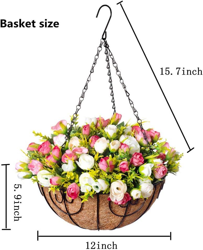 imageHomsunny Artificial Fake Hanging Plants Flowers Basket for Spring Outdoor DecorationFaux Silk Rose Realistic UV Resistant in 12 inch Coconut Lining Baskets for Home Patio DecorPurple White