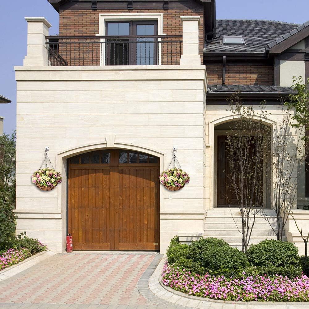 imageHomsunny Artificial Fake Hanging Plants Flowers Basket for Spring Outdoor DecorationFaux Silk Rose Realistic UV Resistant in 12 inch Coconut Lining Baskets for Home Patio DecorPurple White