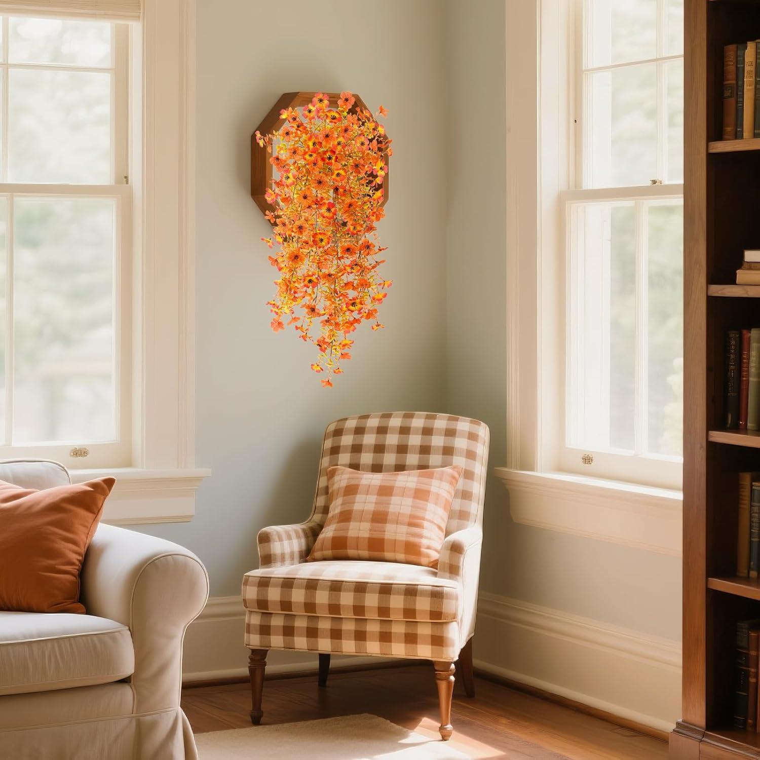 imageHomsunny Artificial Fall Flowers for Outdoors Fake Flowers UV Resistant 2PCS Fall Mums Flowers for Home Patio Balcony Yard Porch Orange and Sunset RedOrangesunset Red