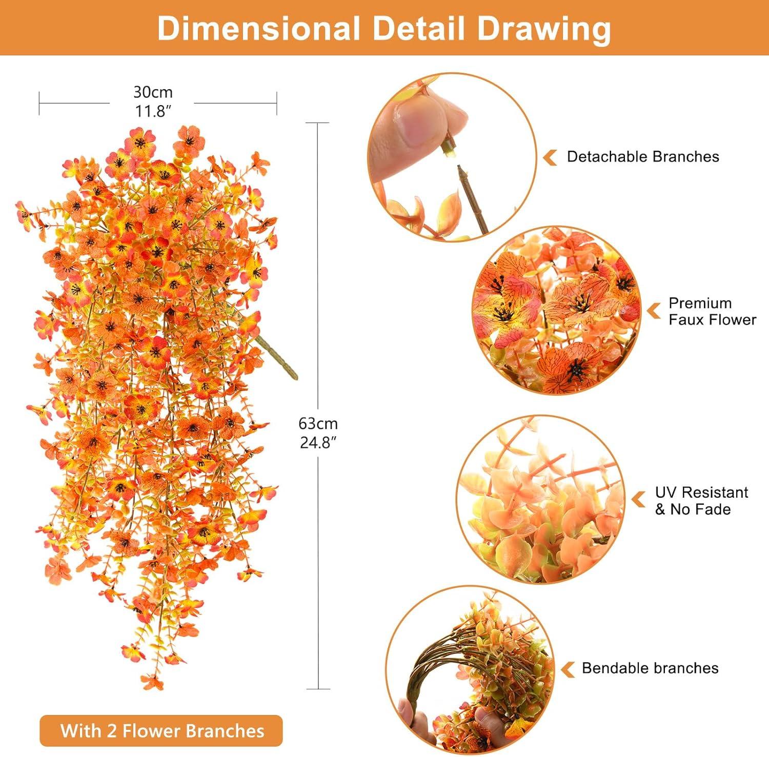 imageHomsunny Artificial Fall Flowers for Outdoors Fake Flowers UV Resistant 2PCS Fall Mums Flowers for Home Patio Balcony Yard Porch Orange and Sunset RedOrangesunset Red