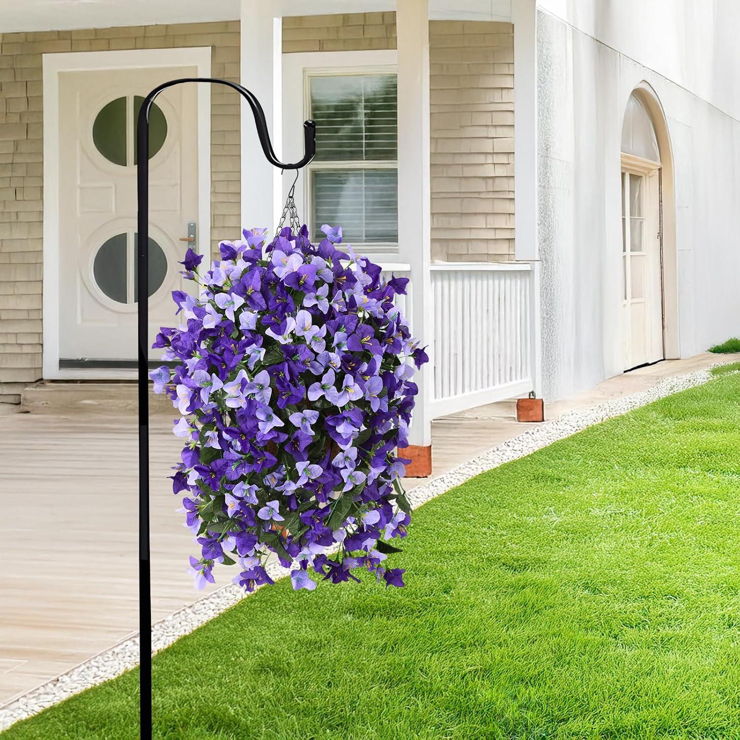 imageHomsunny Artificial Faux Flowers Hanging Basket for Outdoor Spring Decor Fake Hanging Flower in Planter Silk Bougainvillea UV Resistant for Outside Front Porch Patio Garden BalconyDeep Purplelight Purple