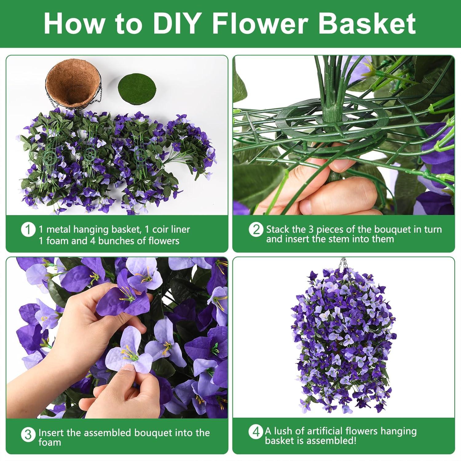 imageHomsunny Artificial Faux Flowers Hanging Basket for Outdoor Spring Decor Fake Hanging Flower in Planter Silk Bougainvillea UV Resistant for Outside Front Porch Patio Garden BalconyDeep Purplelight Purple